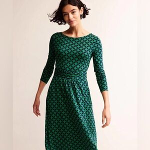 Boden Green Blue Jersey MCM Patterned Midi Dress 14 L
